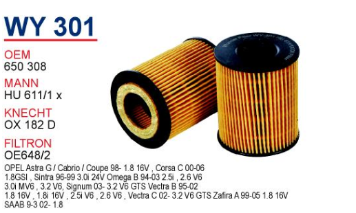 Opel Vectra B Wunder Marka Yağ Filtresi X25XE Motor 99-01